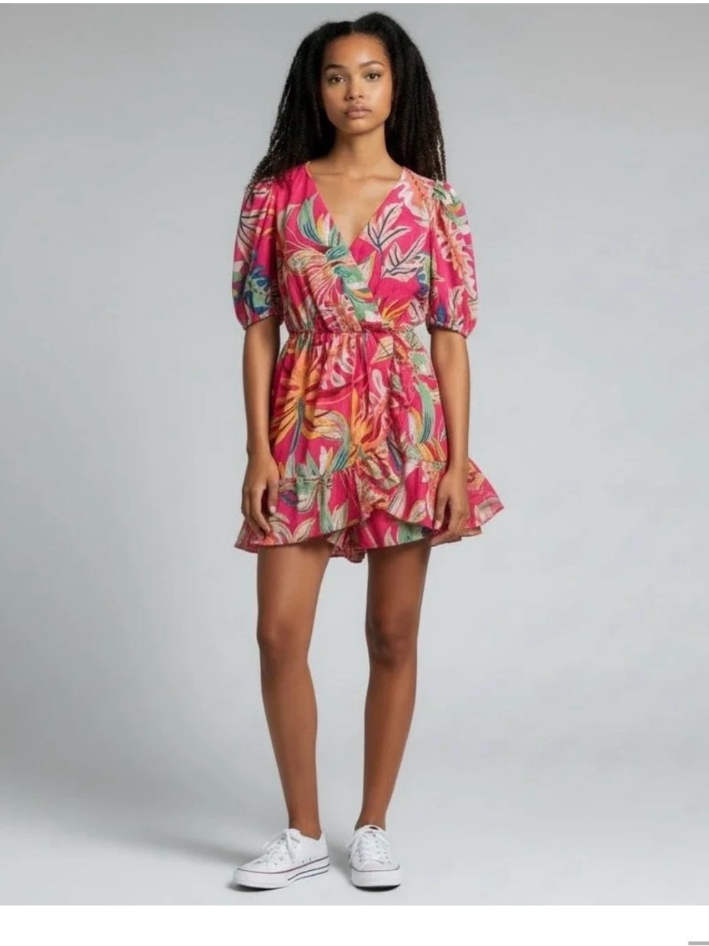 Flying Tomato Hot Pink Tropical Wrap romper belt holder flaw ptp 20 length 31